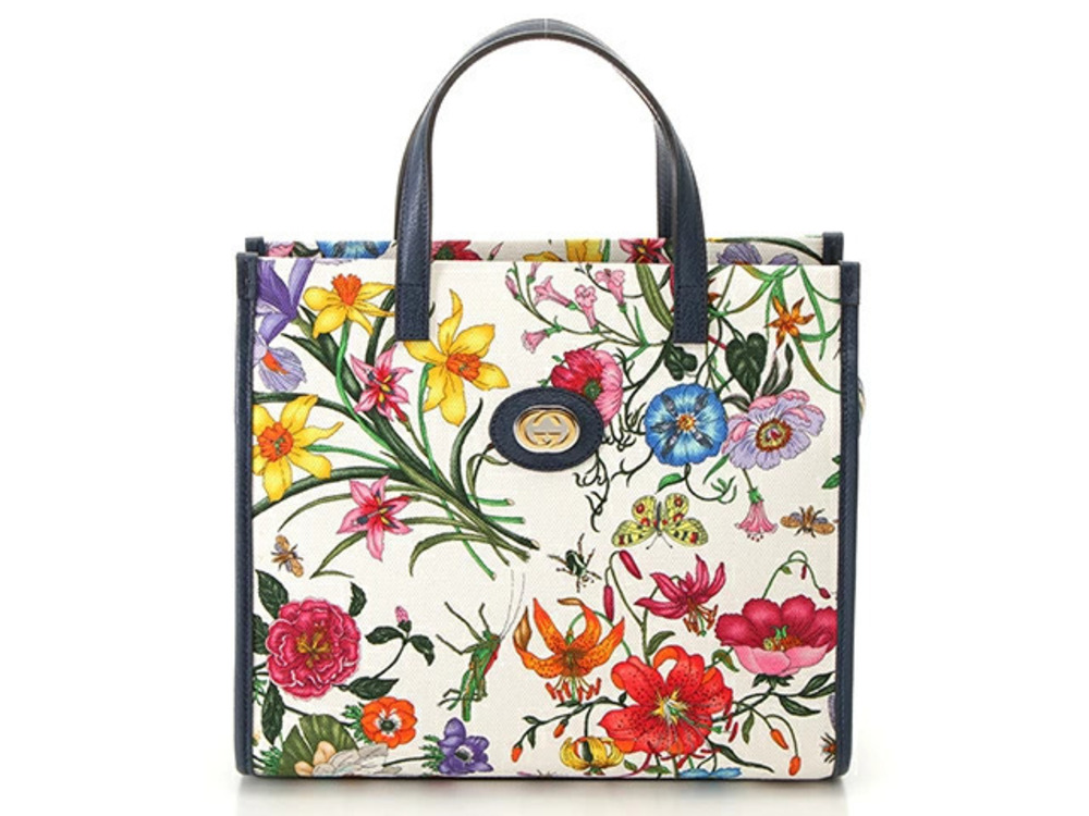 Gucci Flora Flower Shoulder Bag Navy Blue